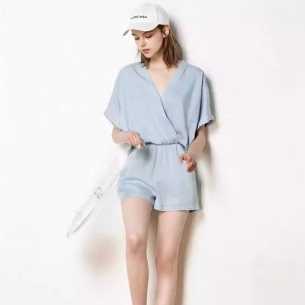 Caara Nordstrom Faux Wrap Blue Romper